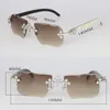 Luxury Cross Accessories Moissanite Diamond Set Rimless Sunglasses Womans Big Stones Diamond Sun glasses Original White Buffalo Horn Men Women Sunglasses Size 58