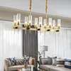 Luminárias pendentes modernas americanas para sala de estar luzes led lustre ouro metal vidro persianas corrente de lâmpadas luminárias suspensas