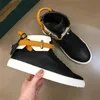 Top Luxury Belted Sneakers Shoes Gold Plated Hardware Lock Full-grain Calf Leather High-top Comfort Skateboard Walking EU38-45