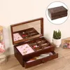 Jewelry Pouches 2-layer Wooden Box Bracelet Organizer Container With Mirror