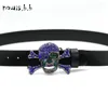 Belts NOWISBB Genuine Leather Belt Punk Western Rhinestones Skull Buckle Cinturones Para Hombre Cinto De Strass Mujer