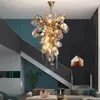 Lustres Villa De Luxe Salon Led Lustre Escaliers Art En Métal Pendentif Chaîne D'éclairage Vitrail En Verre Fumé Suspension Lustre Luminaires