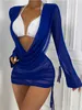 Maillots de bain pour femmes InX 2023 Sexy à manches longues couvrir maillots de bain Bikini robe solide bleu plage couvrir pour maillot de bain femmes Z0613