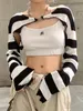 Women's Sweaters Y2K Sweater Long Sleeve Knit Crop Tops Grunge Fairy Gothic Vintage Loose Pullover Female Distressed Crochet Smock 230612