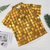 Men's Casual Shirts Disco Ball Print Beach Shirt Golden Shiny Hawaiian Men Trending Blouses Short Sleeve Pattern Clothes Big Size