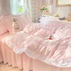 Conjuntos de cama Kawaii Princess Seersucker Conjunto de cama luxo cor sólida capa de edredon capa de lençol tamanho único para decoração de menina Z0612