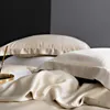 Conjuntos de cama LivEsthete Champagne Gold 100 Conjunto de cama de seda Silky Pele saudável Capa de edredom Lençol plano cace Feminino Conjunto de cama de casal Z0612