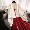 Ethnic Clothing 2023 Autumn Dress Suit Hanfu Womens Chinese Style Tang Costume Top Modified Cheongsam Red Han