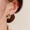 Hoop Earrings S925 Silver Needle Fashion Retro Micro-set Zircon Rotatable Flower Women's Light Luxury Simple Small Design Jewelry