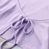 Women's Knits Kpop Girl Group Spring Autumn Women's Long-Sleeved Knit Sweaters Cardigan Purple Tops Korean V-Neck Short Two-Piece