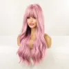 Lace Wigs oneNonly Long Pink Wig with Bangs Natural Wave Heat Resistant Wavy Hair Synthetic Wigs for Women Lolita Cosplay Z0613