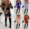 Spring New Fashion Deep V-Neck Print Casual Party Women's Evening Dress Sexy Long Sleeve Tight Wrap Hip Dress 5XL