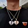 Hip Hop écrasant pendentif en forme de coeur plaqué or véritable collier de couple Hiphop plaqué or