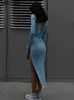 Vestidos casuales básicos Sexy de manga larga sin espalda Bodycon Dres vendaje Slit Midi acanalado de punto apretado primavera otoño 2023 230613