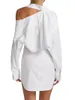 Casual Dresses Women's Asymmetric Shirt Dress Hollow Out Shoulder 2023 Summer Ladies White Cotton Long Sleeve Single Breasted Short Robe