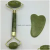 Altri articoli vari per la casa Nature Jade Mas Rollers Gua Sha Board Set Viso Prevenire le rughe Doppia testa Masr Fl Body Scra Bh1737 Tqq D Dhmfu