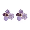 Purple Flower Studs For Woman Fashion Jewelry Wedding Party Girl Elegance Zestaw R230613