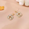 Pendientes de tuerca cuadrados geométricos perla circón colgantes para mujer joyería de moda coreana accesorios góticos fiesta chica de lujo