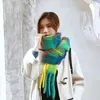 Scarves 2022 Colorful Candy the Same Style of Autumn and Winter Imitation Cashmere Scarf for Women's Rainbow Thick Whisker Plaid Tassel Shawl96BQ