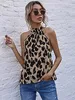 Chemise à dos nu à imprimé léopard pour femme Bouton décontracté Gilet sans manches Imprimé léopard pour femme