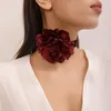 Choker Flower Fabric Necklace Artificial Rose Wide Tie Material Cloth Accessories For Women Girls