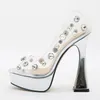 2023 NOWOŚĆ DAMY BUTY WYSŁALNE PVC PVC TRANSPARent Peep Platforma Chunky Sandals Crystal Rhinestone Pumps Rozmiar 41