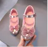 Flat Shoes Fashion Princess Kids Leather for Girls Красивое повседневное блеск детские детские каблуки бабочка узел Золотой розовый