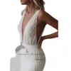 Lakshmigown Luxury Beading Mermaid Wedding Dress Plunging V Neck Sexy Bridal Receiption Dinner Party Gowns Backless Robe