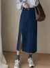 Arbetsklänningar xgoth Autumn Sweatshirt passar Kvinnokläder Designer Enkel långärmad V-ringning Skjorta Temperament Denim kjol Tvådel