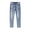 Mens Designer Jeans Light Sky Blue Distressed Solid Color Slim Fit Motorcykelcyklister för män Fashion Mans Blue Hip Hop Pants