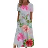 Casual Dresses Women'S Crewneck Pullover Printed Floral Short Sleeve Loose Dress Bohemian Petite Maxi For Women