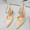 Liyke 2023 nouvelle mode strass chaîne femmes pompes élégant talons hauts mariage bal chaussures été cristal bride à la cheville sandale rouge