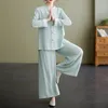 Ubranie etniczne Summer bawełna i lniany garnitur Tai Chi luźne ubrania treningowe Zen Buddhist Monk dwuczęściowy zestaw