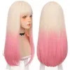 Lace Wigs HOUYAN Lang steil haar synthetische pruik meisje roze wit gradiënt pony cosplay Lolita party hittebestendige pruiken Z0613