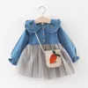 Girl Dresses Baby Party Dress Princess Wear Long Sleeve Denim Mesh 0-4 Year Birthday Toddler Costume Infant Vestidos