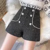 Pantaloncini da donna 2023 Tweed a vita alta per donna Zipper Wigh Leg Casual femminile Loose Fit Chic Pantaloni corti Q272