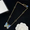 Double Lettre Pendentif Collier Bijoux Designer Bijoux Cristal Papillon Collier Femmes Couleur Diamant Clavicule Chaîne Collier Cuba Hip-Hop Unisexe Collier