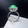 Anneaux de mariage Vert Agate Bague Charme De Luxe Argent Couleur Réglable Zircon Cuivre Pierre Avec Pour Les Femmes