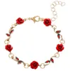 Anhänger Halsketten Retro Französisch Rote Rose Blume Armband Ohrringe Halskette Set Für Weibliche Frauen Damen Mädchen Persönlichkeit Ohrring Tropfen Otkfi