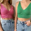 Magliette e camicette 2022 Y2K Ribber Casual Canotta da donna Verde scollo a V senza maniche Bianco Estate Crop Top Moda T-shirt di base Avvolgere il torace Top a tubo