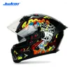 Hełmy motocyklowe Jiekai Fashion Full Face Motorbike Electric Bike Double Lens Motocross Helmet Outdoor Cycling Sprzęt ochronny Casco