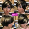 Parrucche di pizzo Parrucca corta Pixie Cut Parrucche di capelli umani economici Parrucche diritte Bob con frangia Parrucca di capelli umani a macchina piena per donne nere Ombre nere Z0613