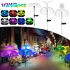 1/2/4/8 Pcs 7 Colors Solar Jellyfish Yard Lights Double Flower Garden Pathway Outdoor Waterproof Decor Lawn Lamps