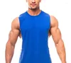 Débardeurs pour hommes Fitness Vest Hommes Couleur unie Sports Bodybuilding Côté Large Fente Lâche Épaule T-shirt Coton