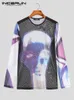 Men's T-Shirts INCERUN Tops American Style Men See-through Mesh Camiseta Sexy Casual Male Stretch Printing Long Sleeve T-shirts S-5XL 230613