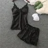 İş elbiseleri seksi kadın pijama kadınları saten sling lingerie dantel gecelik iç çamaşırı set uyku giymek pijamas