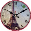 Wanduhren, Uhrturm, Paris, geräuschlos, nicht tickend, Retro-Blumenmuster, England-Stil, batteriebetrieben, Aquarell, Vintage-Schreibtisch