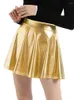 Юбки женская блестящая металлическая юбка 2023 года летняя мода повседневная твердая империя лазерная голографическая пучка