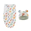 Filtar Swaddling 2pcsSet 06 Månad Baby Swaddle Cotton Sleepsack Filt Wrap Hat Set Spädbarn Justerbar Born Sleeping Bag 230613