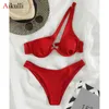 Women's Swimwear Sexy One Shoulder Bikinis Swimsuits Cut Out Women Swimwear 2023 Underwire Biquini High Cut Bathing Suit Push Up Beach Bikini Set Z0613